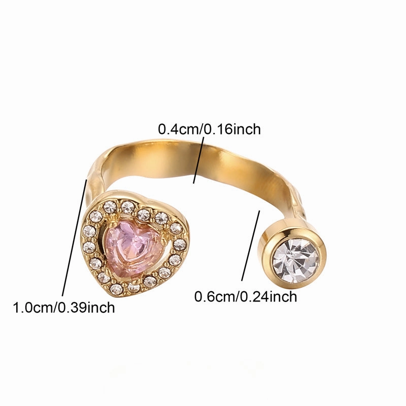 Wholesale Stainless Steel Diamond Inlaid Heart Adjustable Zircon Ring