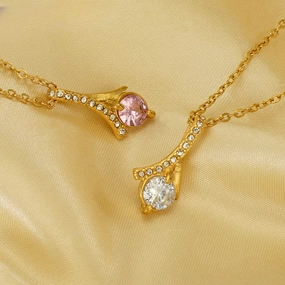 Wholesale Stainless Steel Diamond Inlaid Necklaces