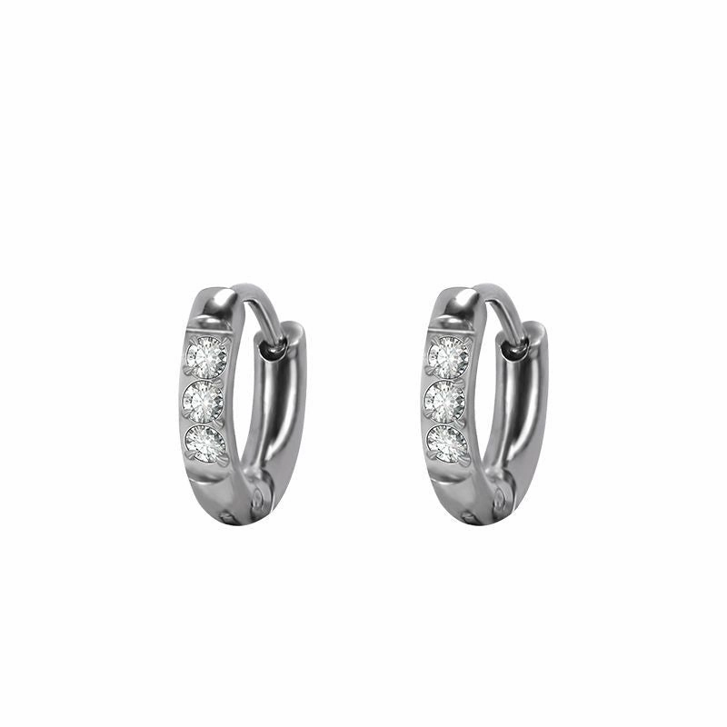 Wholesale Stainless Steel Diamond Silver Couple Earrings