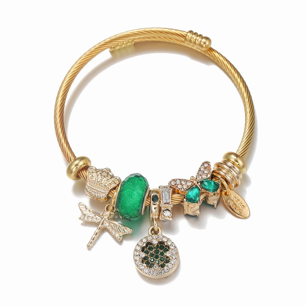 Wholesale Stainless Steel DIY Four Leaf Clover Butterfly Gold Bracelet