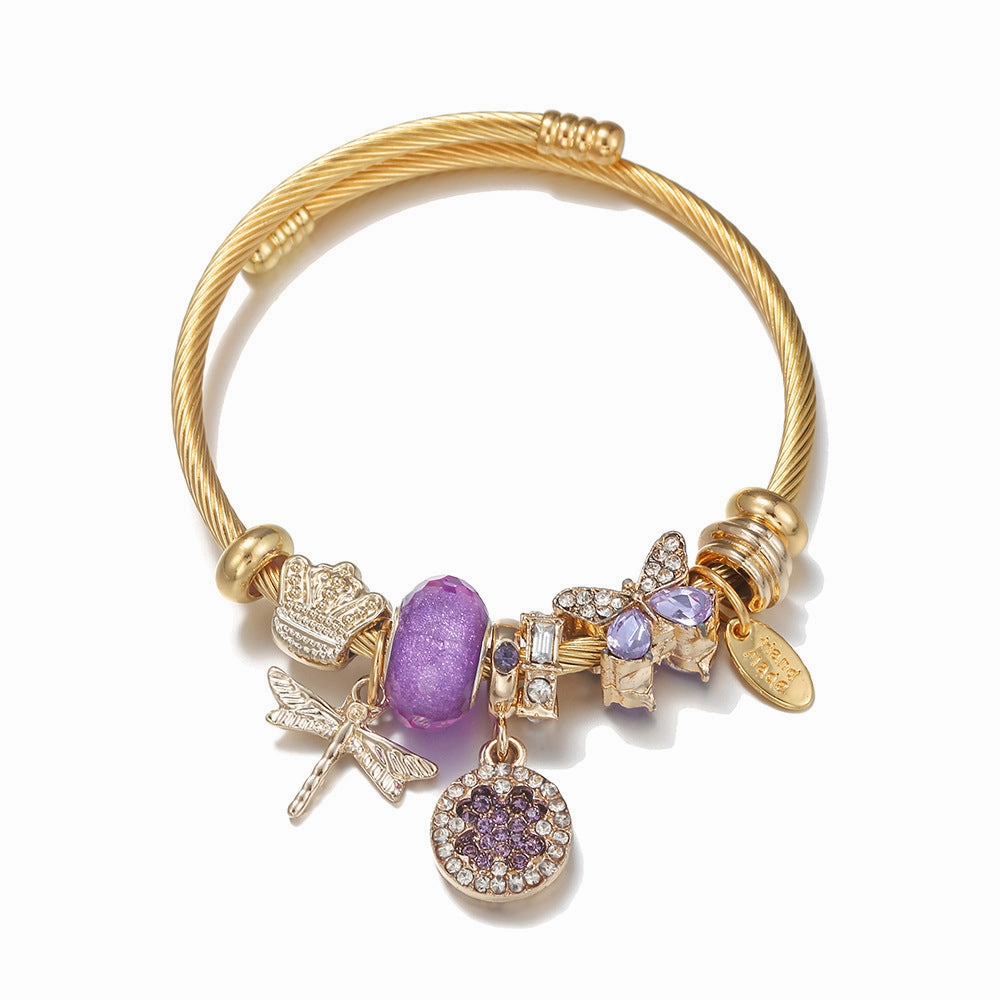 Wholesale Stainless Steel DIY Four Leaf Clover Butterfly Gold Bracelet