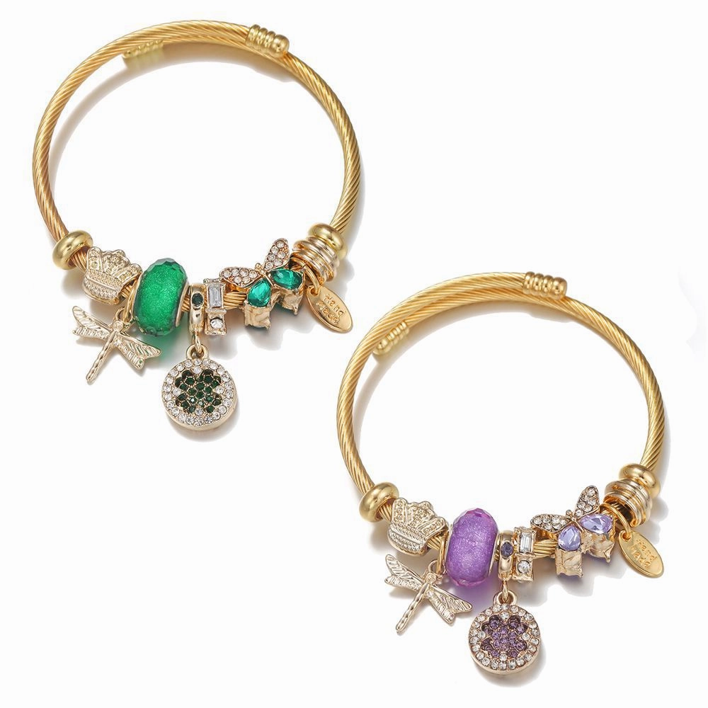 Wholesale Stainless Steel DIY Four Leaf Clover Butterfly Gold Bracelet