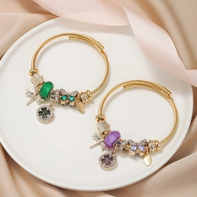 Wholesale Stainless Steel DIY Four Leaf Clover Butterfly Gold Bracelet