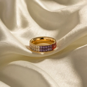 Wholesale Stainless Steel Double Layer Colorful Square Inlaid Zirconium Ring