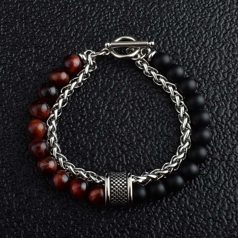 Wholesale Stainless Steel Double Layer Frosted Stone Men's Bracelet