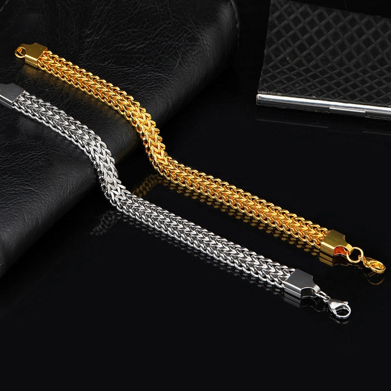 Wholesale Stainless Steel Double Row Men's Punk Braided Bracelet