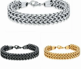 Wholesale Stainless Steel Double Row Men's Punk Braided Bracelet