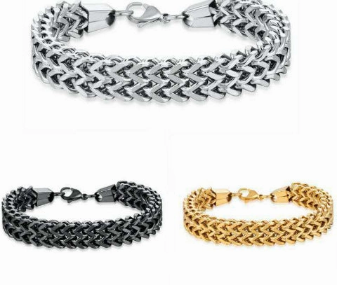 Wholesale Stainless Steel Double Row Men's Punk Braided Bracelet