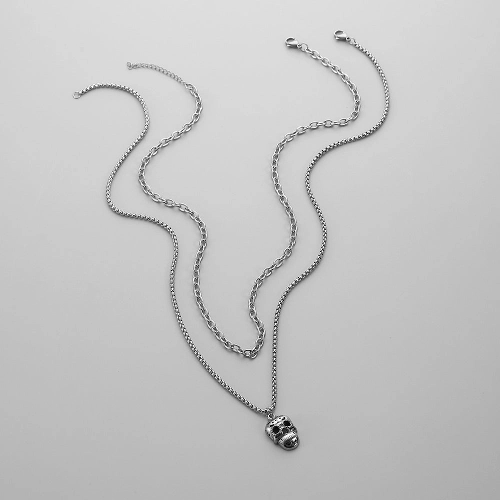 Wholesale Stainless Steel Double Skull Pendant Men Necklace