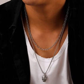 Wholesale Stainless Steel Double Skull Pendant Men Necklace