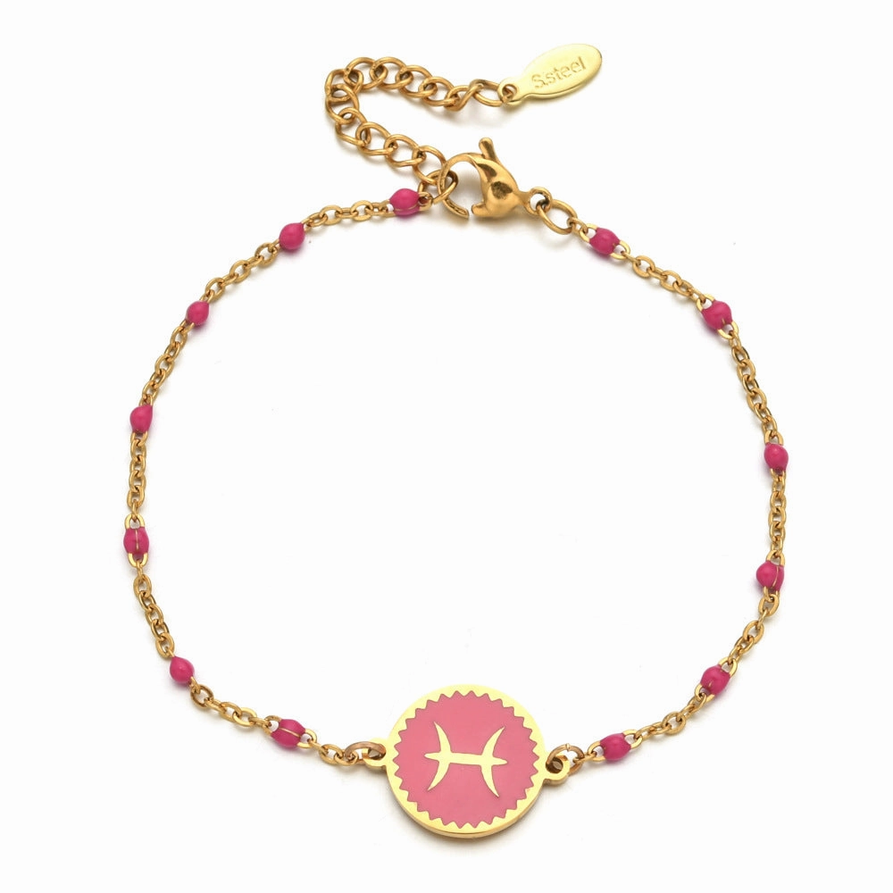 Wholesale Stainless Steel Drip Oil 12 Constellation Pattern Bracelet