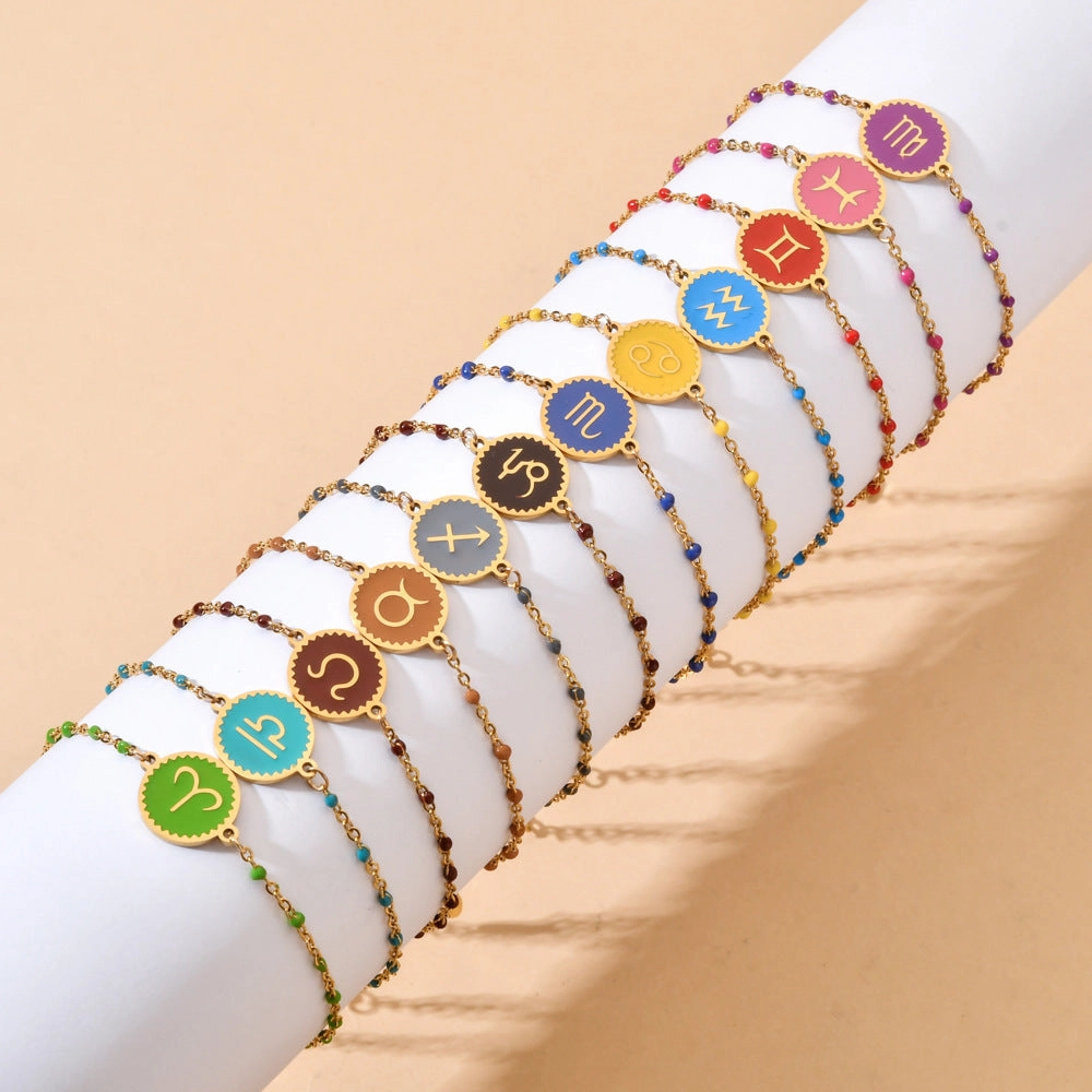 Wholesale Stainless Steel Drip Oil 12 Constellation Pattern Bracelet