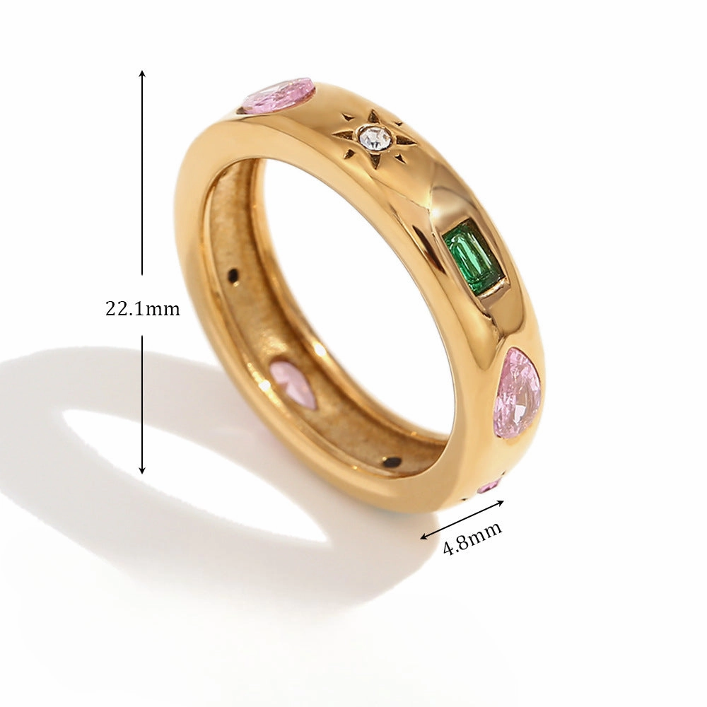Wholesale Stainless Steel Droplet Geometric Colored Zircon Rings