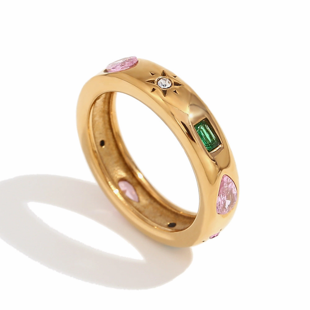 Wholesale Stainless Steel Droplet Geometric Colored Zircon Rings