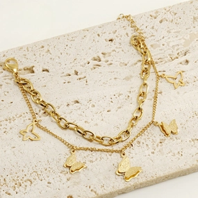 Wholesale Stainless Steel Electroplated 18K Gold Butterfly Vintage Bracelet