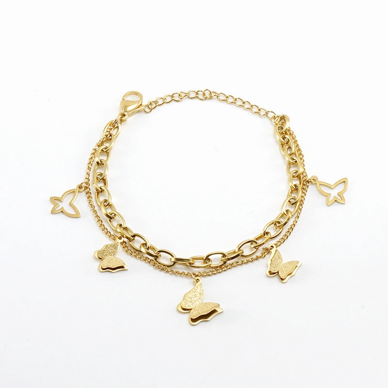 Wholesale Stainless Steel Electroplated 18K Gold Butterfly Vintage Bracelet