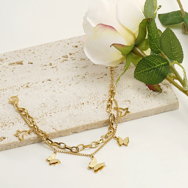 Wholesale Stainless Steel Electroplated 18K Gold Butterfly Vintage Bracelet