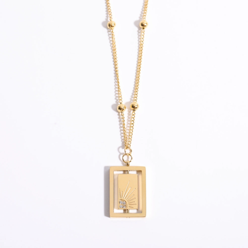 Wholesale Stainless Steel Electroplated 18K Gold Moon Zircon Necklace