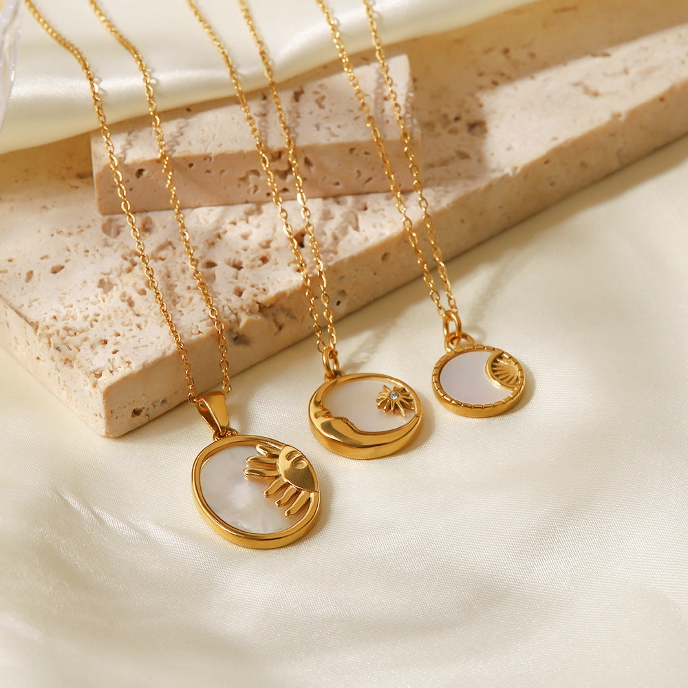 Wholesale Stainless Steel Electroplated 18K Gold Moon Zircon Necklace