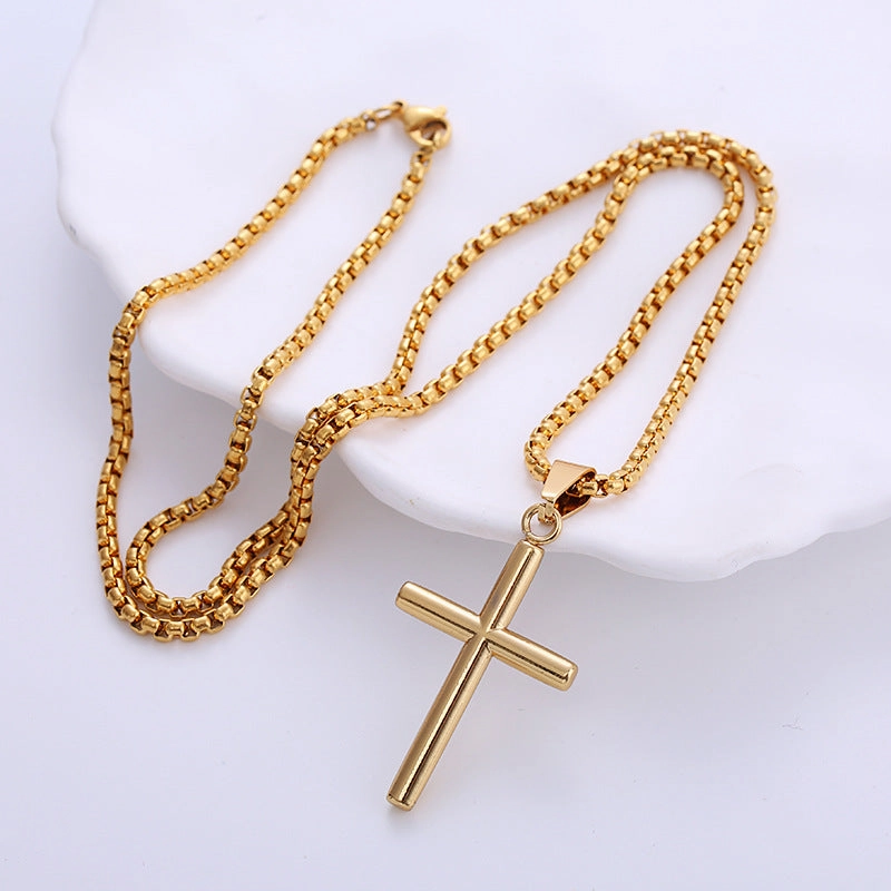 Wholesale Stainless Steel Electroplated 18k Gold Smooth Cross Necklace