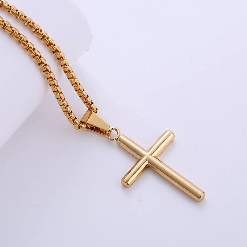 Wholesale Stainless Steel Electroplated 18k Gold Smooth Cross Necklace