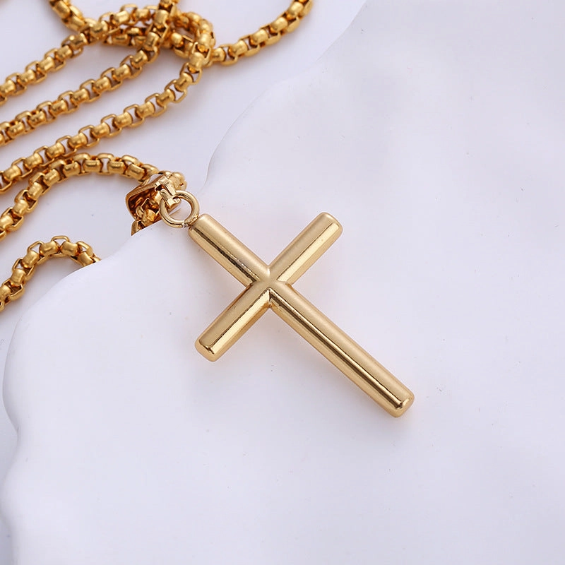 Wholesale Stainless Steel Electroplated 18k Gold Smooth Cross Necklace