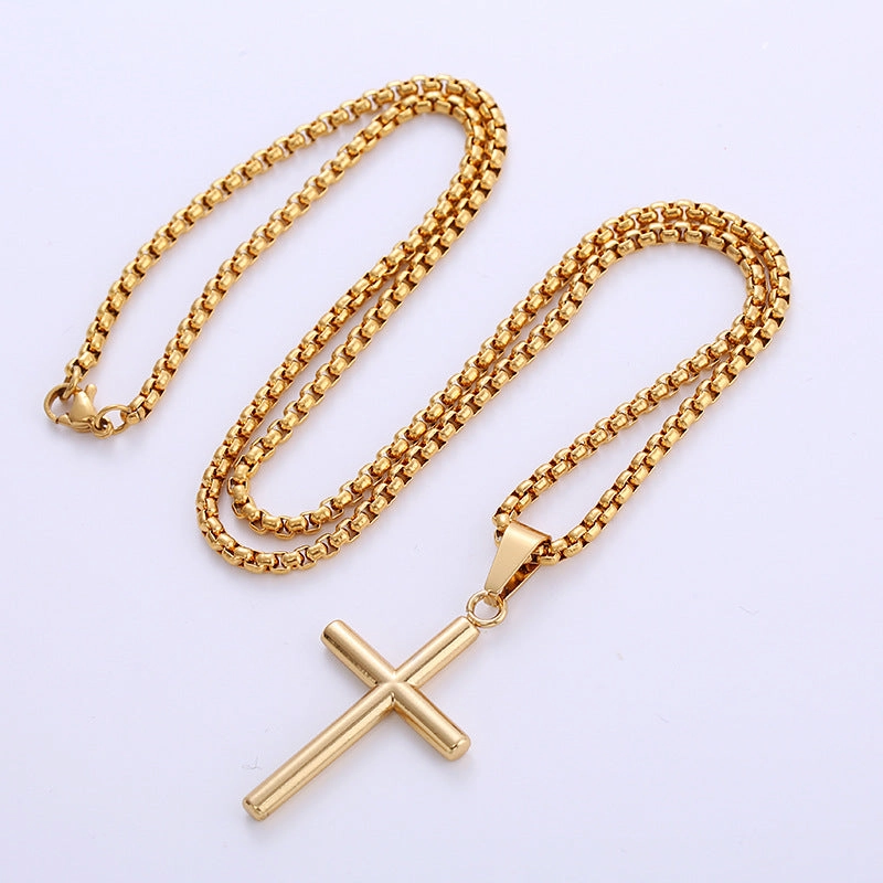 Wholesale Stainless Steel Electroplated 18k Gold Smooth Cross Necklace