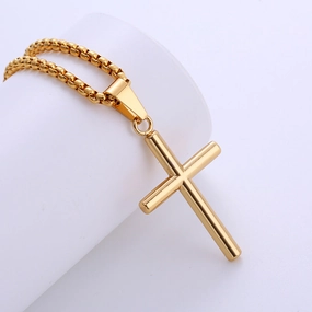 Wholesale Stainless Steel Electroplated 18k Gold Smooth Cross Necklace