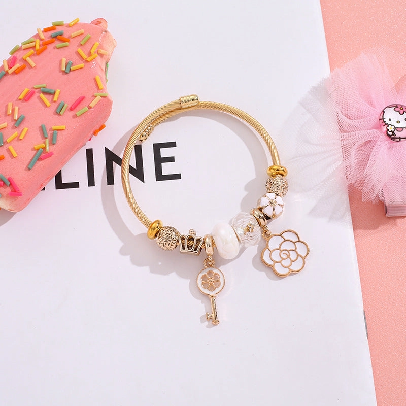 Wholesale Stainless Steel Fashion Flower Open Bracelet