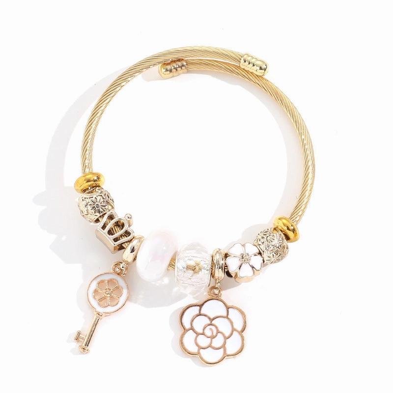 Wholesale Stainless Steel Fashion Flower Open Bracelet