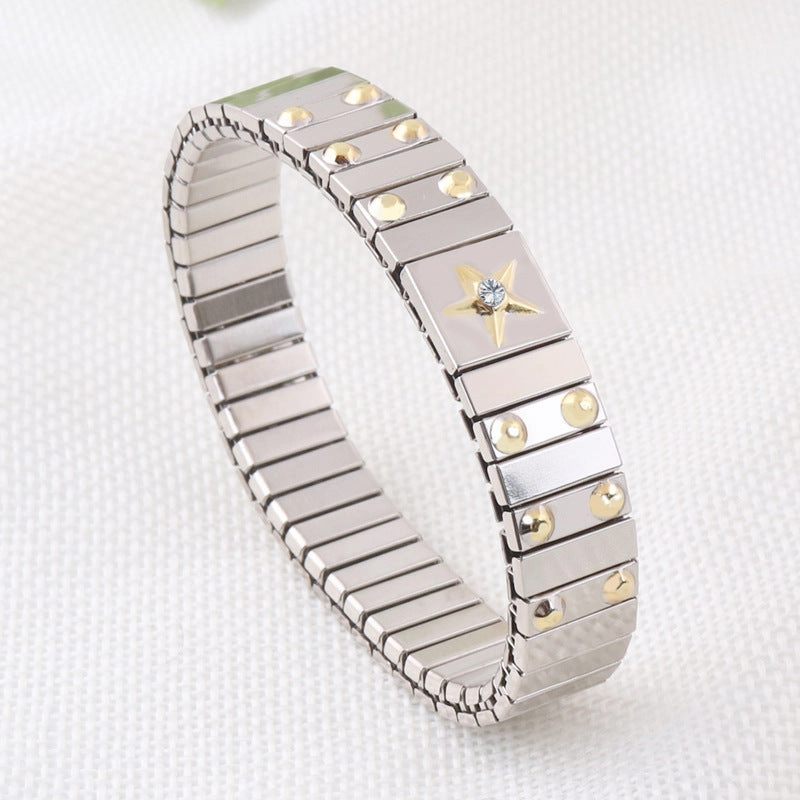 Wholesale Stainless Steel Fashion Gold Plated Pattern Stretch Bracelet