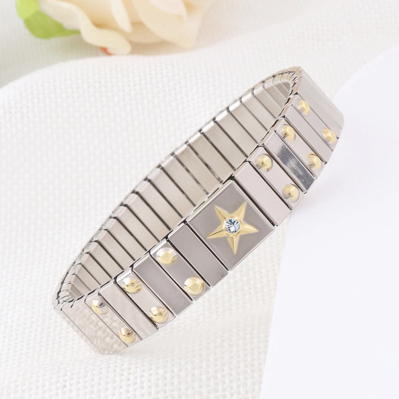 Wholesale Stainless Steel Fashion Gold Plated Pattern Stretch Bracelet