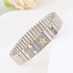 Wholesale Stainless Steel Fashion Gold Plated Pattern Stretch Bracelet