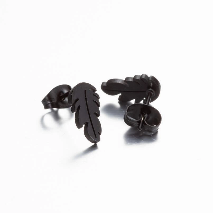 Wholesale Stainless Steel Feather Leaves Ear Studs