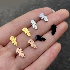 Wholesale Stainless Steel Feather Leaves Ear Studs