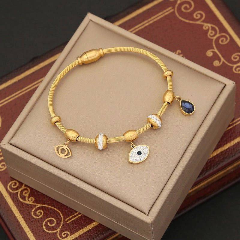 Wholesale Stainless Steel Full Diamond Eyes Bracelet Butterfly Bracelet