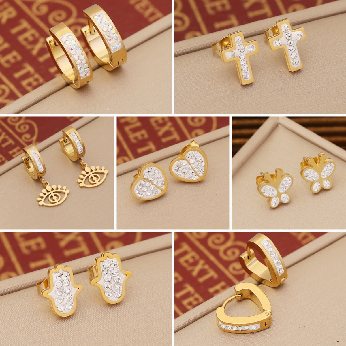 Wholesale Stainless Steel Full Diamond Heart Earrings
