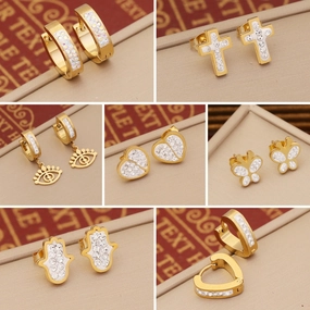 Wholesale Stainless Steel Full Diamond Heart Earrings