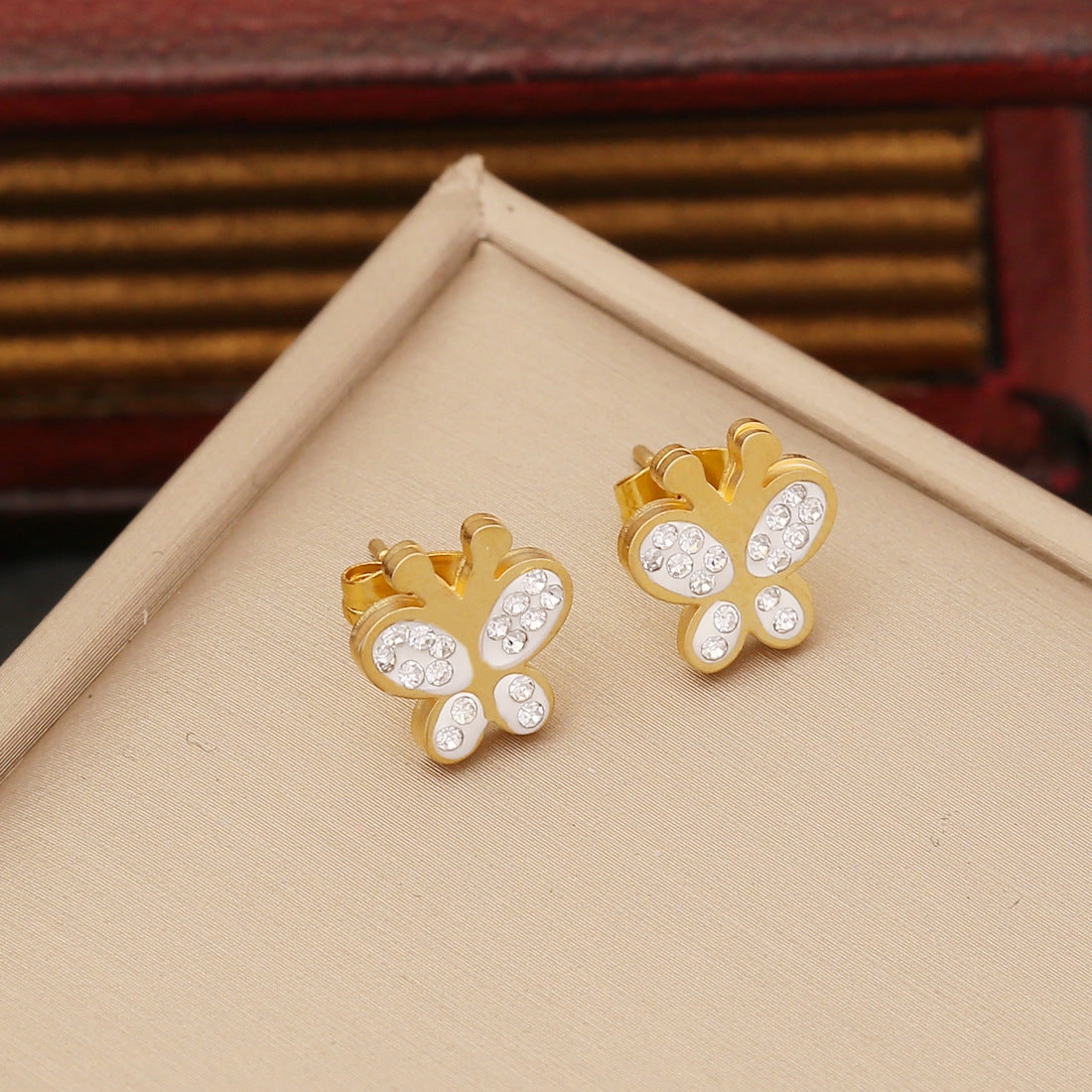 Wholesale Stainless Steel Full Diamond Heart Earrings