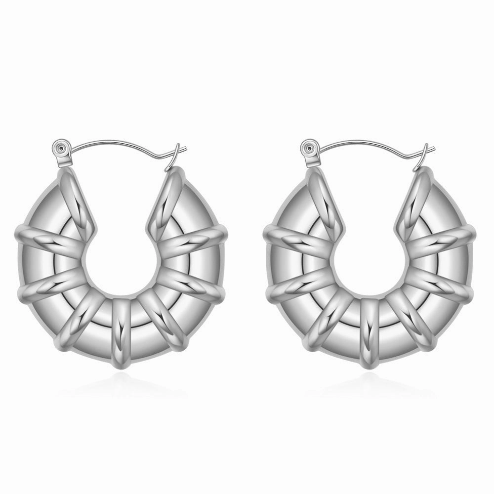 Wholesale Stainless Steel Geometric U-shaped Striped Vintage Minimalist Earrings