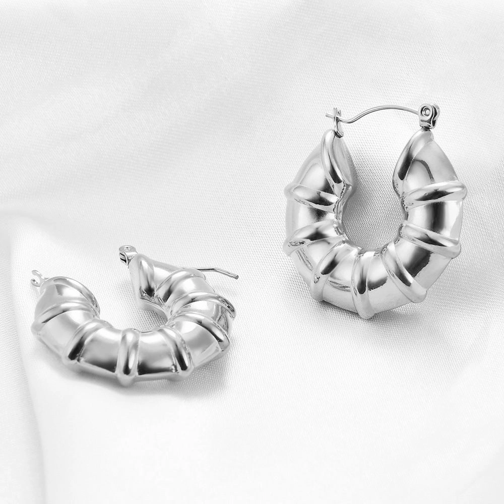 Wholesale Stainless Steel Geometric U-shaped Striped Vintage Minimalist Earrings