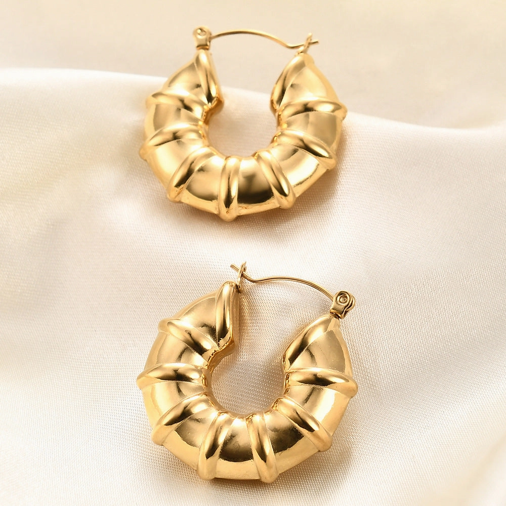 Wholesale Stainless Steel Geometric U-shaped Striped Vintage Minimalist Earrings