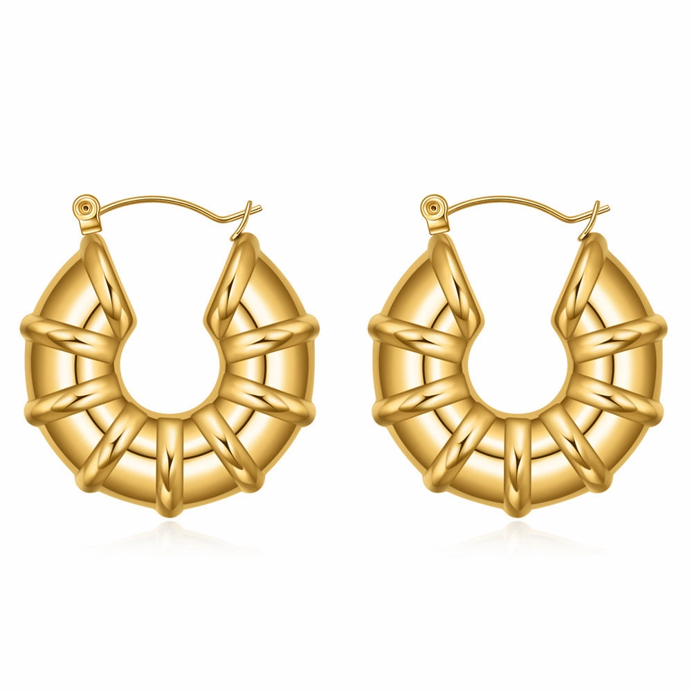 Wholesale Stainless Steel Geometric U-shaped Striped Vintage Minimalist Earrings