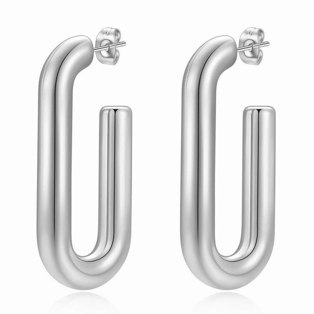 Wholesale Stainless Steel Geometric U-shaped Striped Vintage Minimalist Earrings