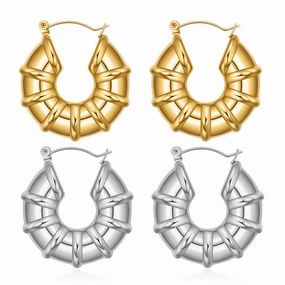Wholesale Stainless Steel Geometric U-shaped Striped Vintage Minimalist Earrings