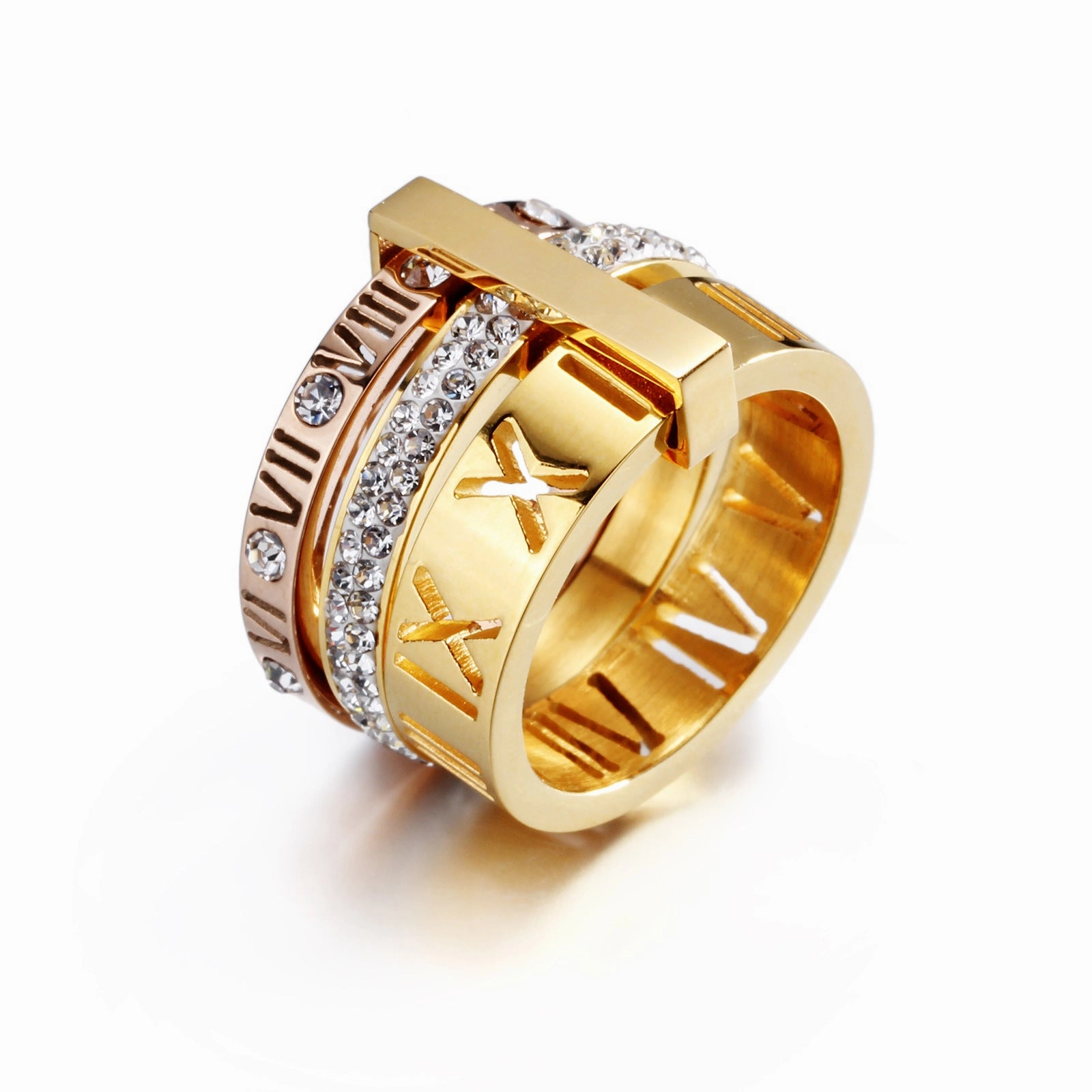 Wholesale Stainless Steel Gilded Personalized Multi Ring Roman Letter Rings
