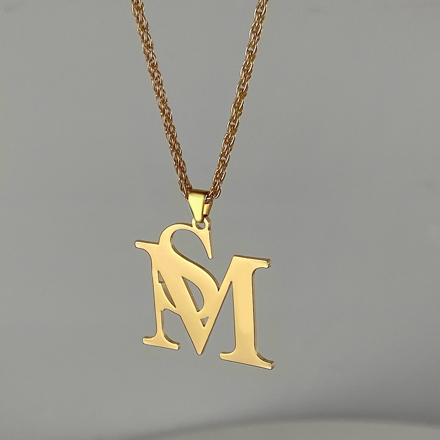 Wholesale Stainless Steel Glossy SM Letter Necklace Clavicle Chain