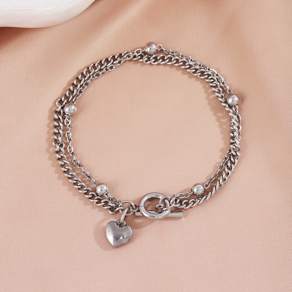 Wholesale Stainless Steel Gold Bead OT Buckle Love Double Layer Bracelet