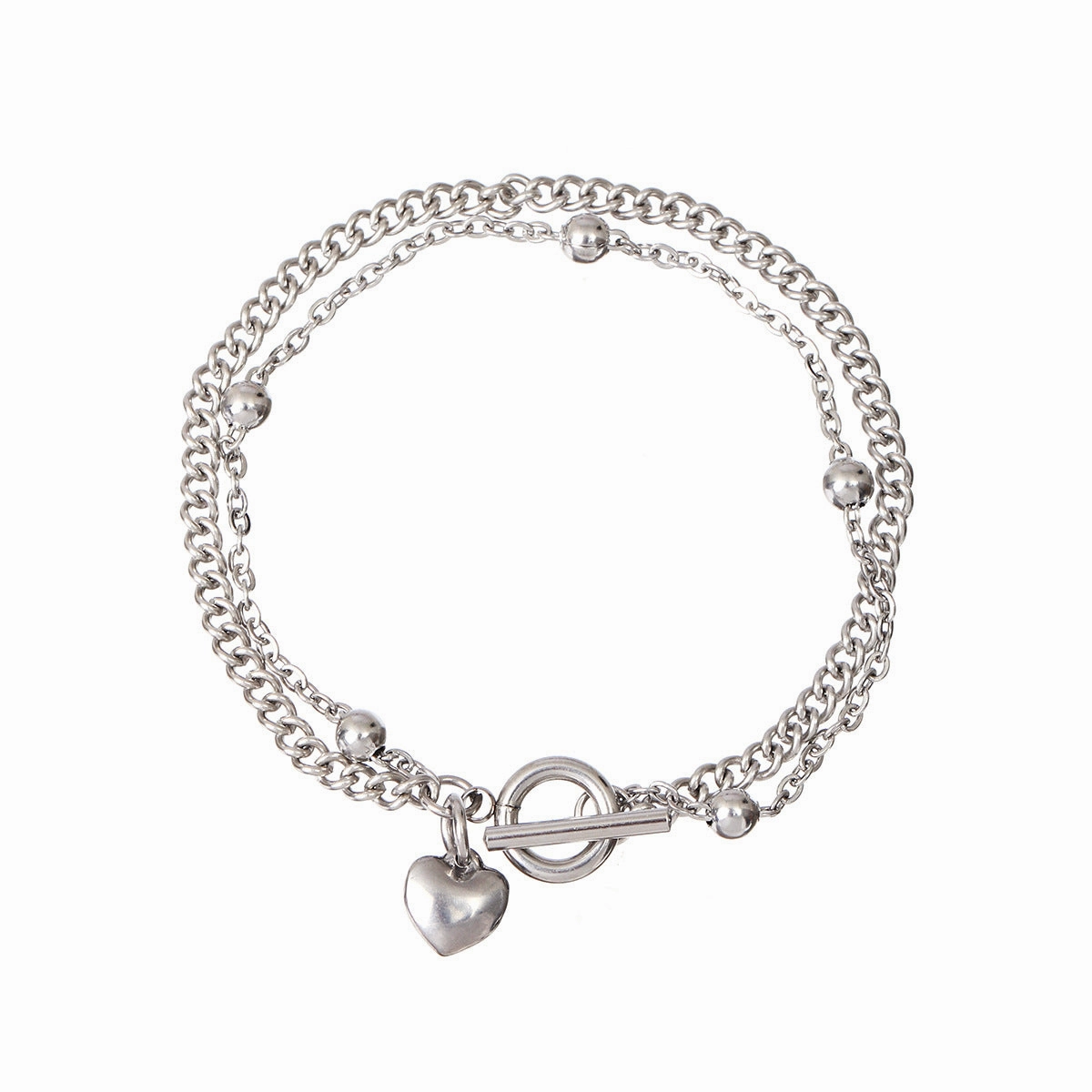 Wholesale Stainless Steel Gold Bead OT Buckle Love Double Layer Bracelet