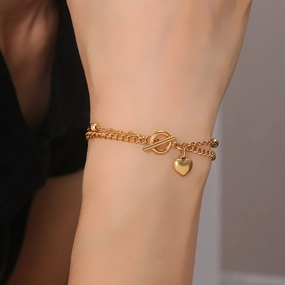 Wholesale Stainless Steel Gold Bead OT Buckle Love Double Layer Bracelet